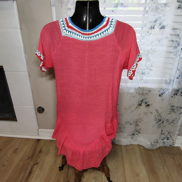 Pink Crochet Flowy Beachy Blouse Women's Size S/M Vanessa's Moda - Picture 5 of 9